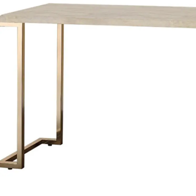 44" White and Gold Faux Marble And Iron Sled Coffee Table