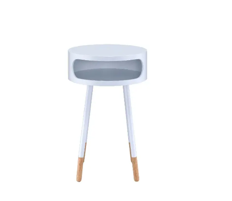 26" White and Natural Solid Wood Round End Table With Shelf