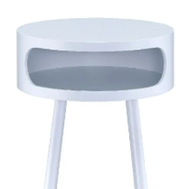 26" White and Natural Solid Wood Round End Table With Shelf