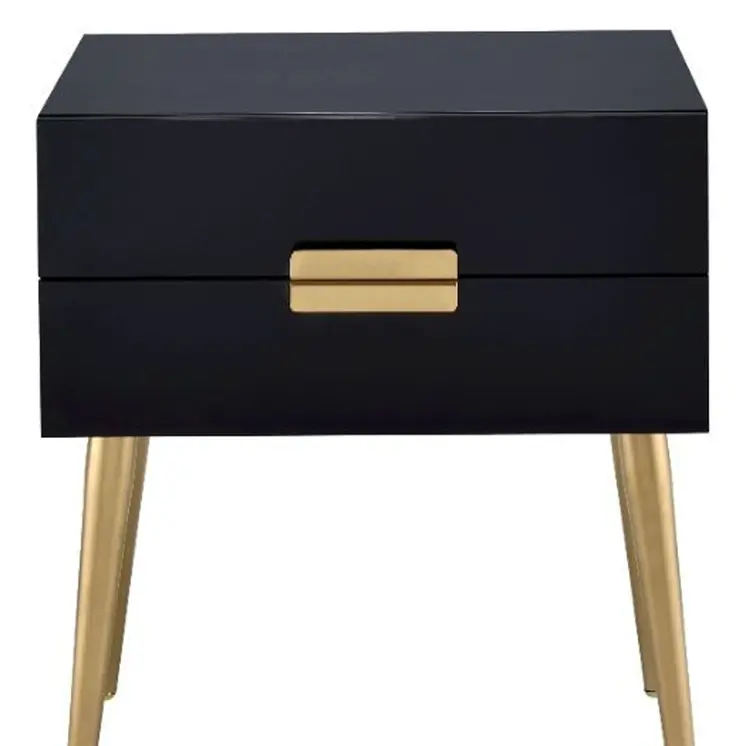 24" Black And Gold Wood And Iron End Table With Two Drawers