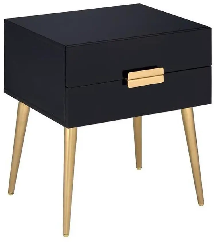 24" Black And Gold Wood And Iron End Table With Two Drawers