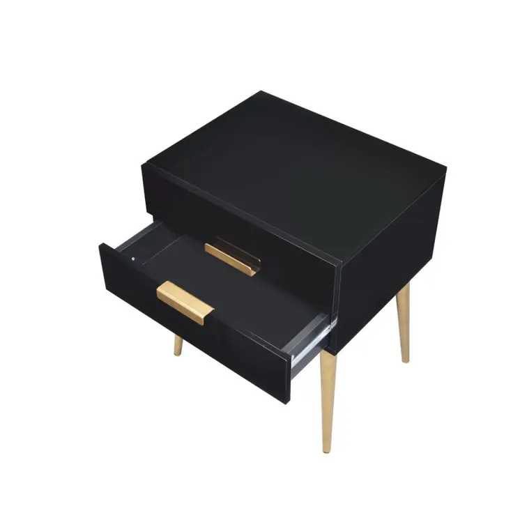 24" Black And Gold Wood And Iron End Table With Two Drawers