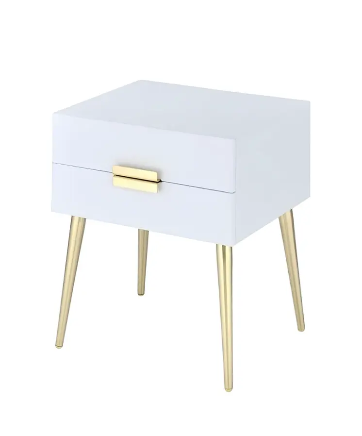 24" Gold And White End Table With Two Drawers