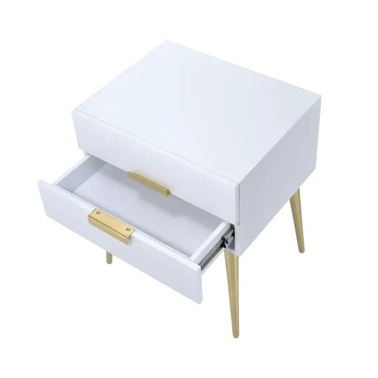24" Gold And White End Table With Two Drawers