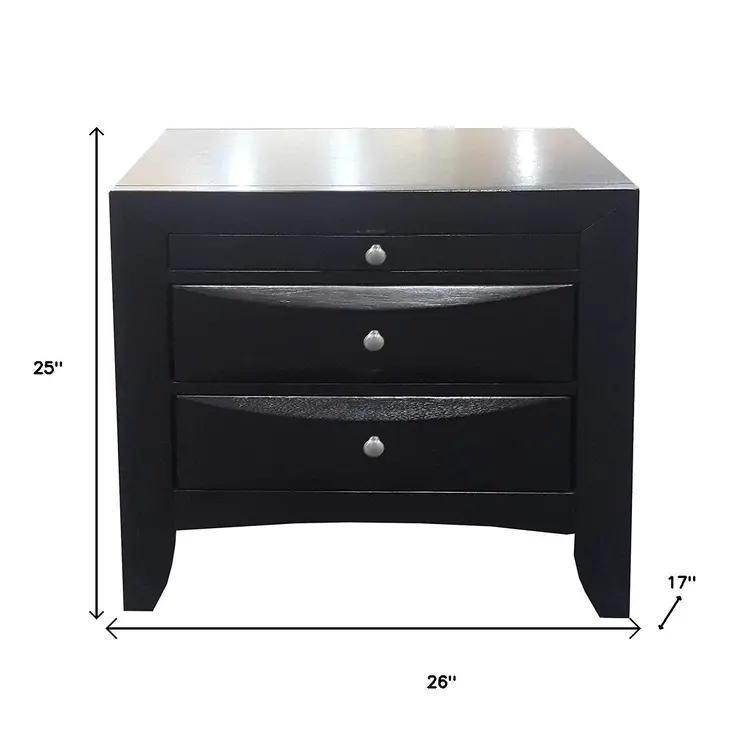 25" Black Three Drawers Nightstand