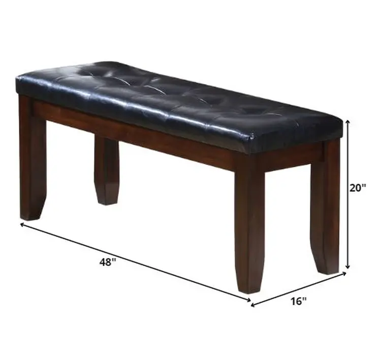48" Black and Espresso Faux Leather Upholstered Bench