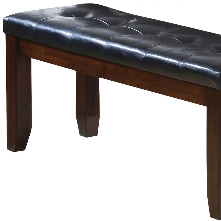48" Black and Espresso Faux Leather Upholstered Bench