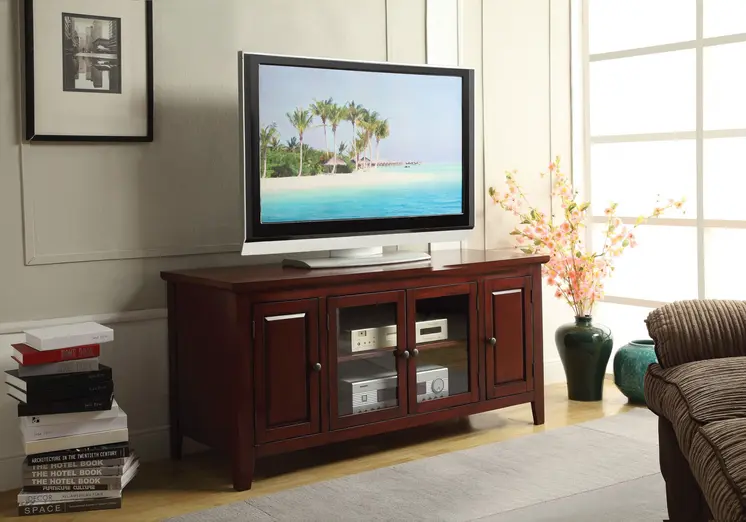 55" X 20" X 26" Cherry Solid Poplar Wood TV Stand
