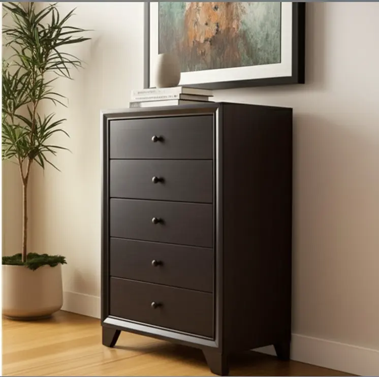 31" Espresso Solid Wood Five Drawer Dresser