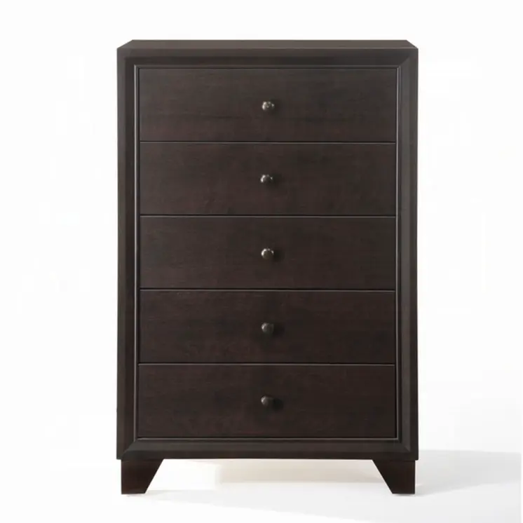 31" Espresso Solid Wood Five Drawer Dresser