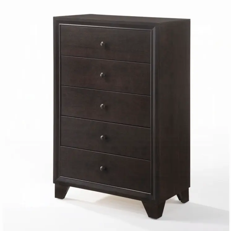 31" Espresso Solid Wood Five Drawer Dresser