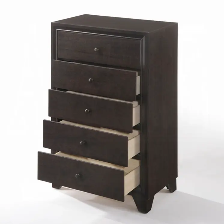 31" Espresso Solid Wood Five Drawer Dresser