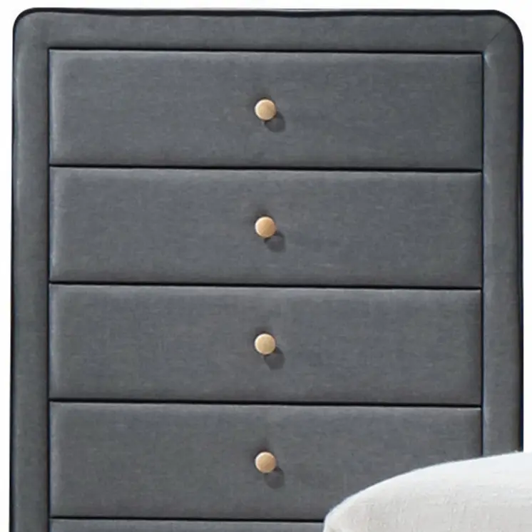 46" Light Gray Upholstery 5 Drawer Chest Dresser With Light Natural Legs