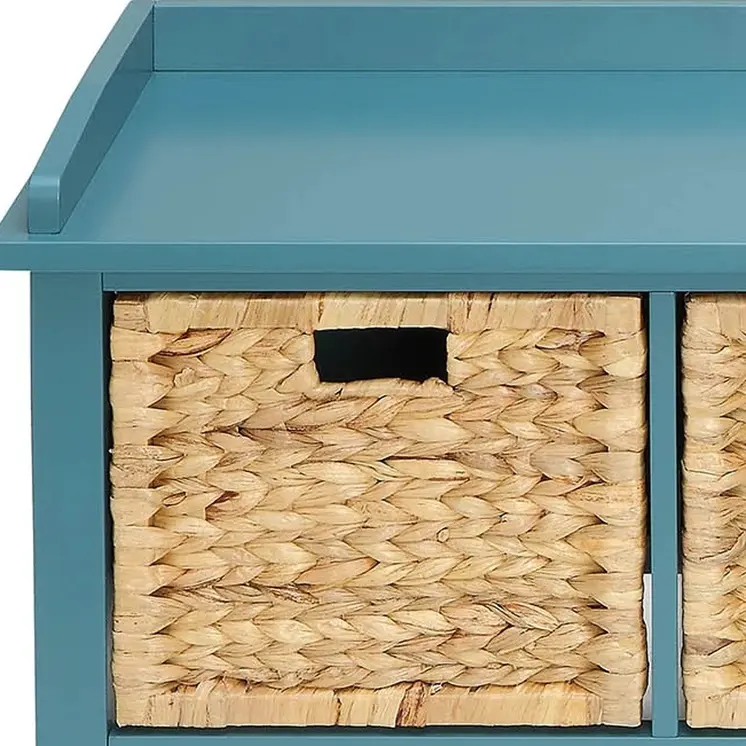 43" Teal Blue Solid Wood Storage Bench with Drawers