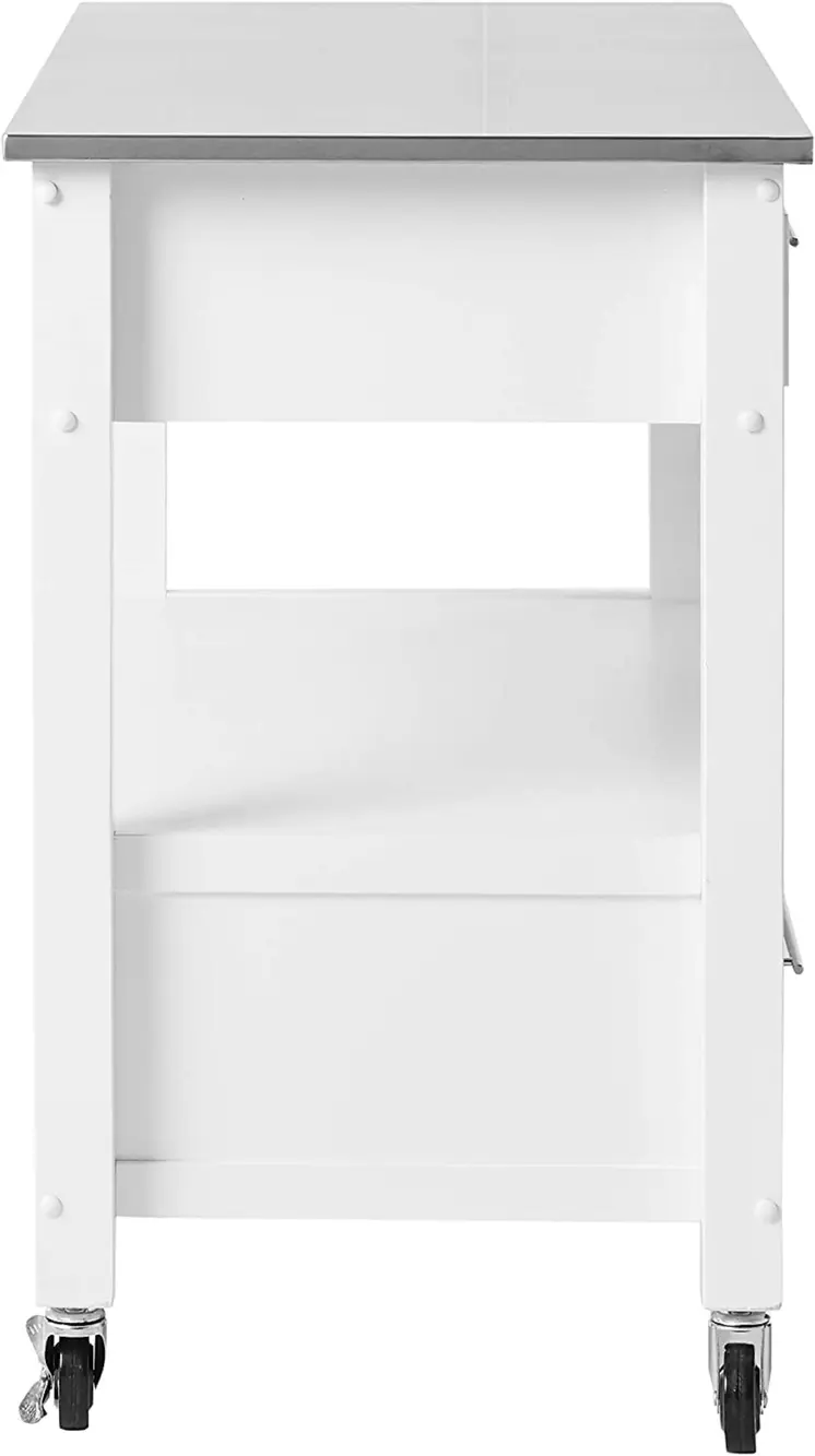 White and Silver 43" Rolling Kitchen Island With Storage