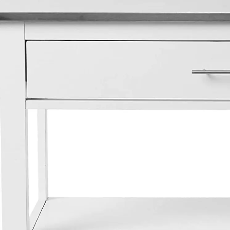 White and Silver 43" Rolling Kitchen Island With Storage