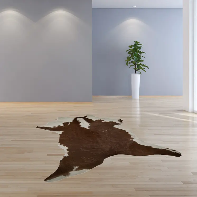2' X 3' Brown And White Cowhide Cowhide Print Hand Tufted Area Rug