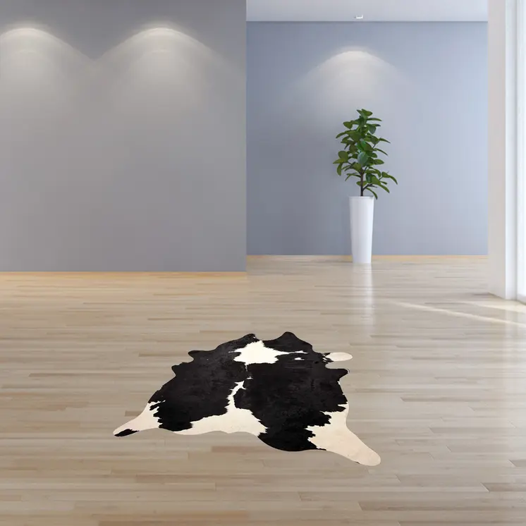 6' X 7' Black And White Cowhide Animal Print Area Rug