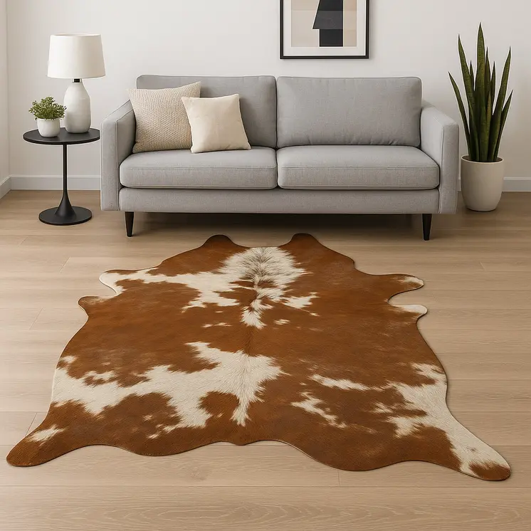 6' X 7' Brown And White Cowhide Handmade Area Rug