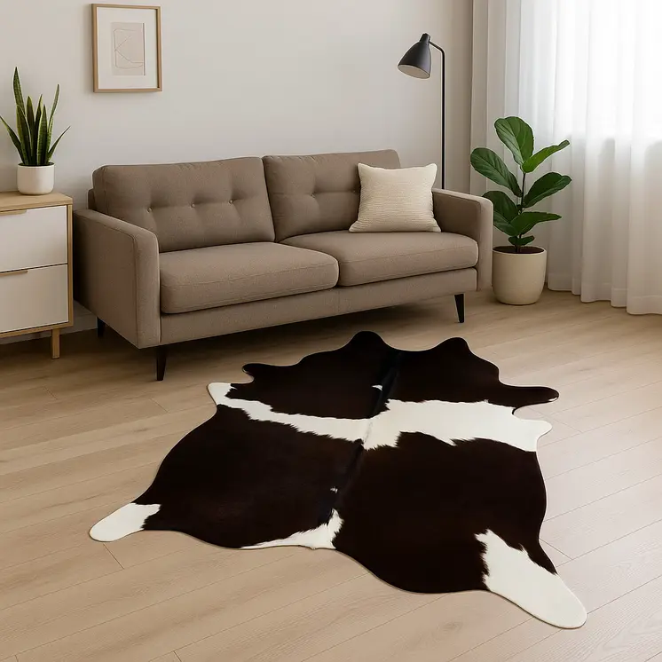6' X 7' Brown And White Cowhide Cowhide Print Area Rug