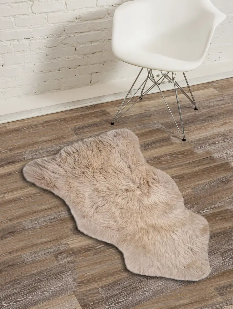 2' X 3' Taupe Genuine Sheepskin Animal Print Shag Area Rug