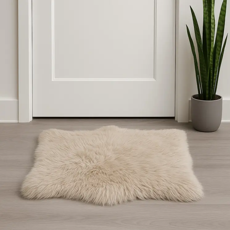 2' X 3' Taupe Genuine Sheepskin Animal Print Shag Area Rug