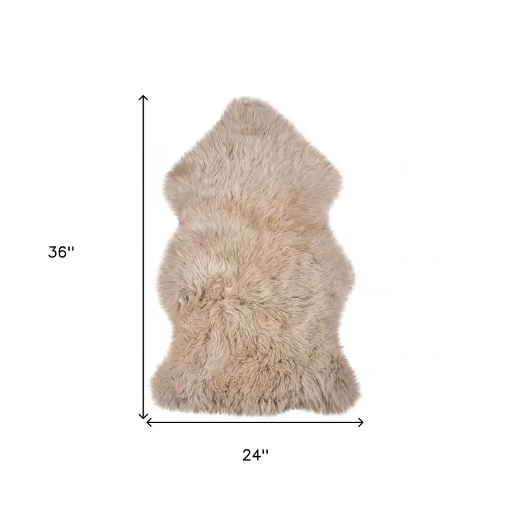 2' X 3' Taupe Genuine Sheepskin Animal Print Shag Area Rug