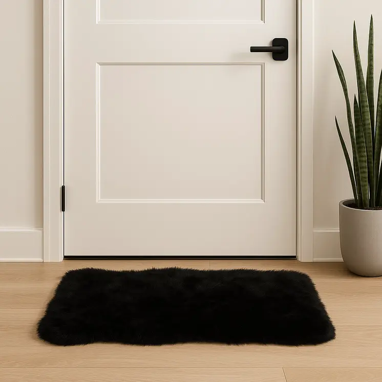 2' X 3' Black Shag Sheepskin Area Rug