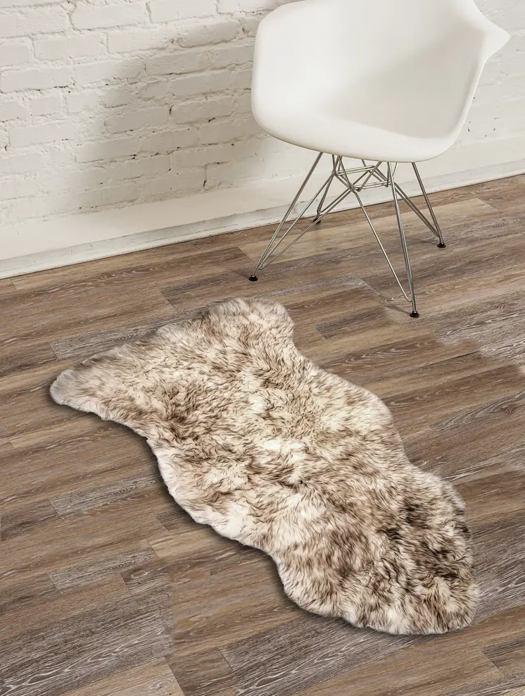 2' X 3' Brown And White Genuine Sheepskin Ombre Area Rug