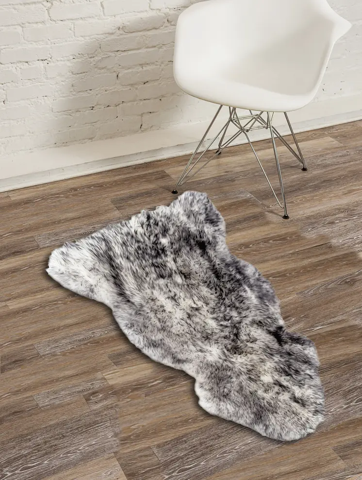 2' X 3' Gray Genuine Sheepskin Animal Print Shag Area Rug