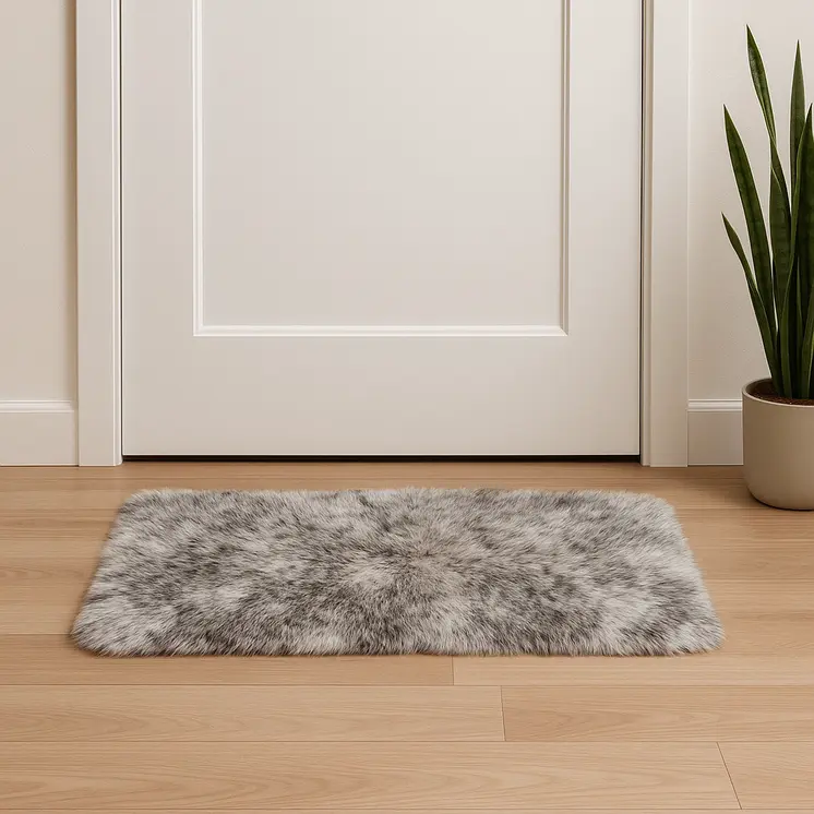 2' X 3' Gray Genuine Sheepskin Animal Print Shag Area Rug