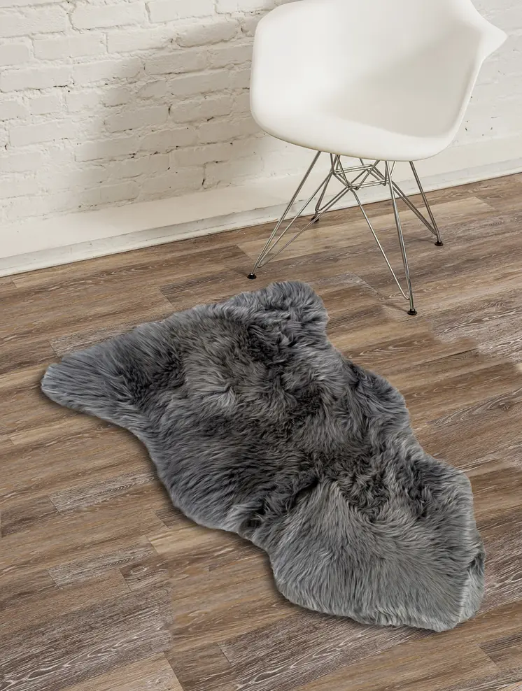 2' X 3' Gray Genuine Sheepskin Animal Print Shag Area Rug