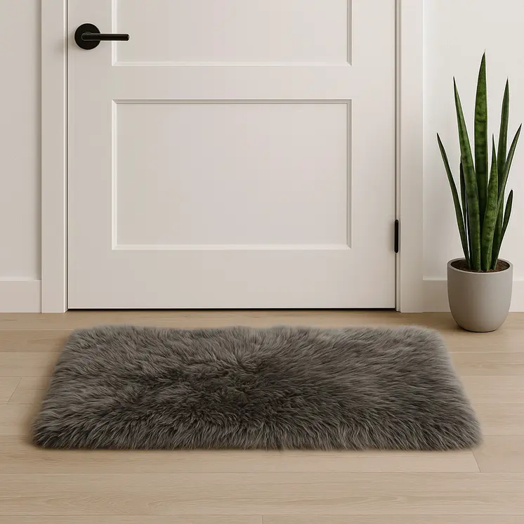 2' X 3' Gray Genuine Sheepskin Animal Print Shag Area Rug