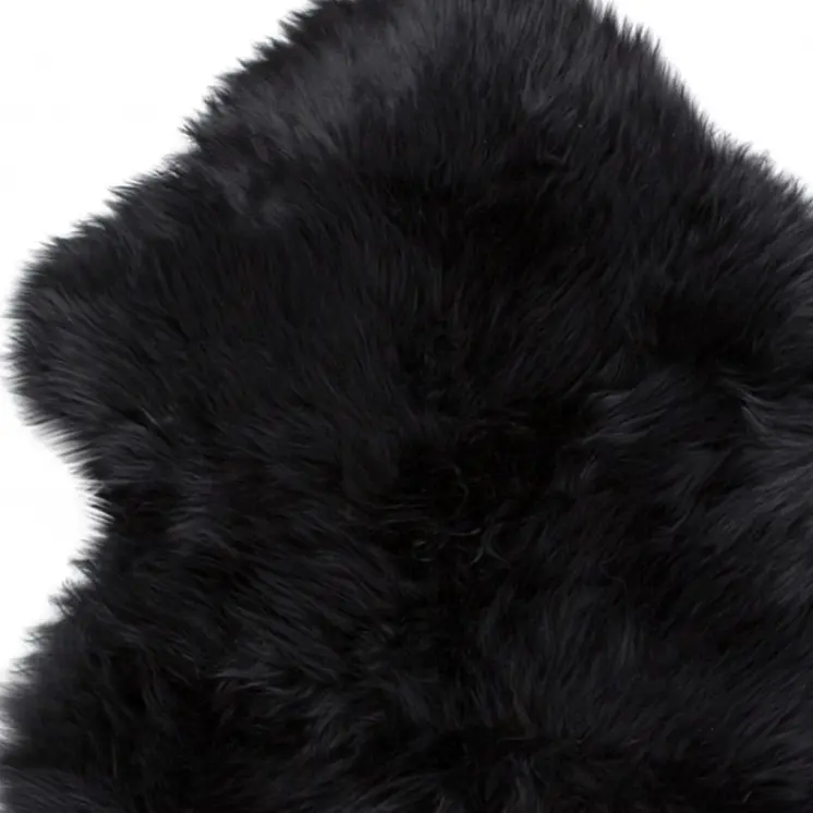 6' Black Genuine Sheepskin Animal Print Shag Area Rug