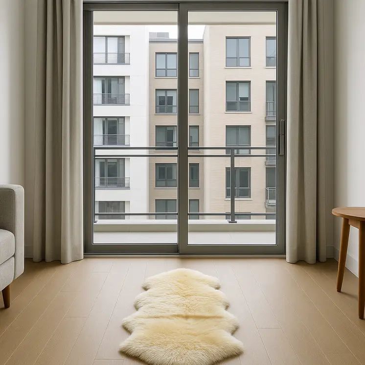 6' Runner Gold and White Wool Shag Sheepskin Area Rug