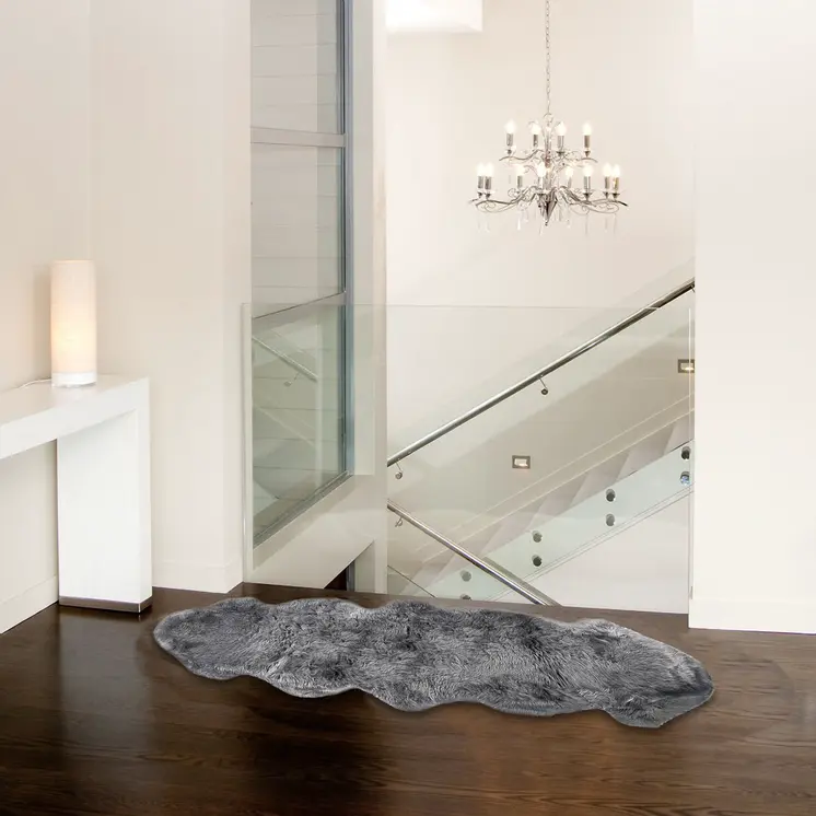6' Gray Genuine Sheepskin Animal Print Shag Area Rug