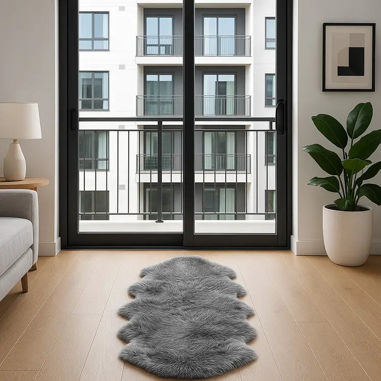 6' Gray Genuine Sheepskin Animal Print Shag Area Rug