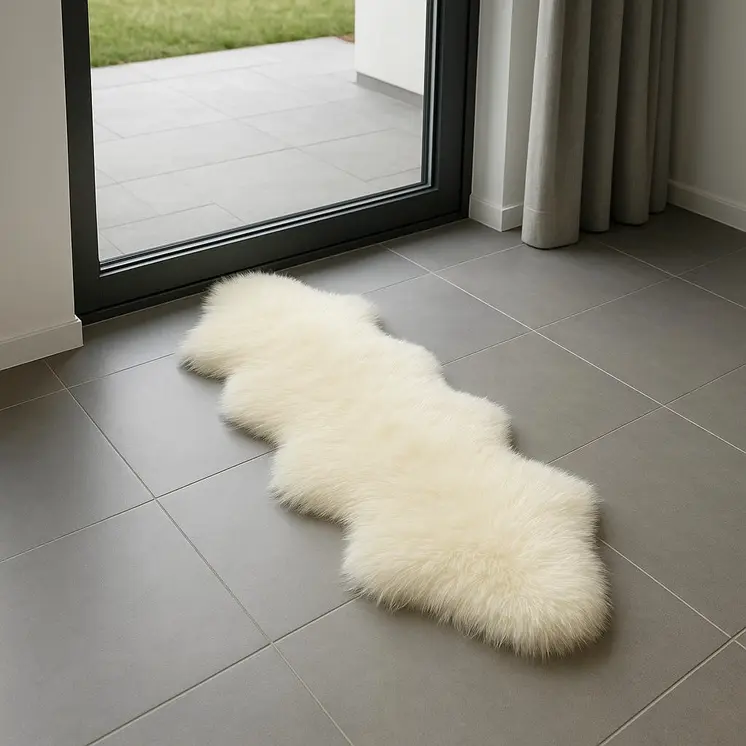 6' Natural Genuine Sheepskin Animal Print Shag Area Rug