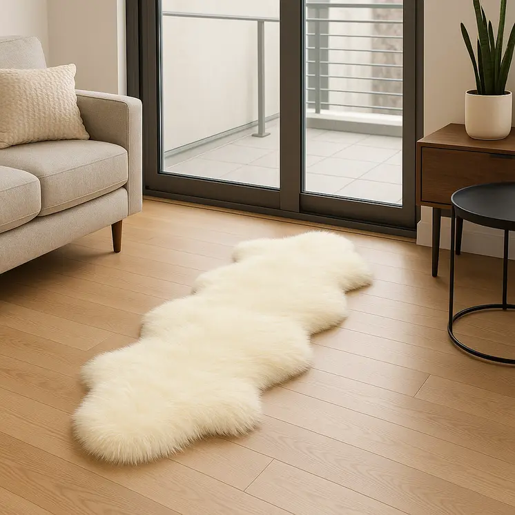 6' Natural Genuine Sheepskin Animal Print Shag Area Rug