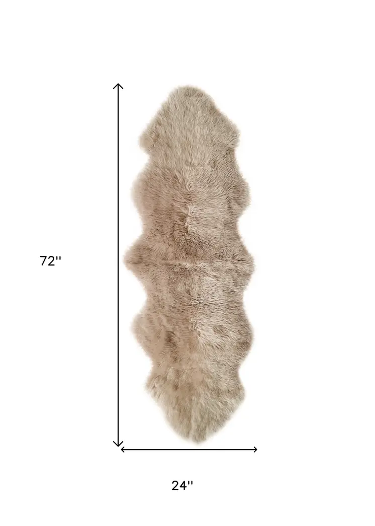 6' Taupe Genuine Sheepskin Animal Print Shag Area Rug
