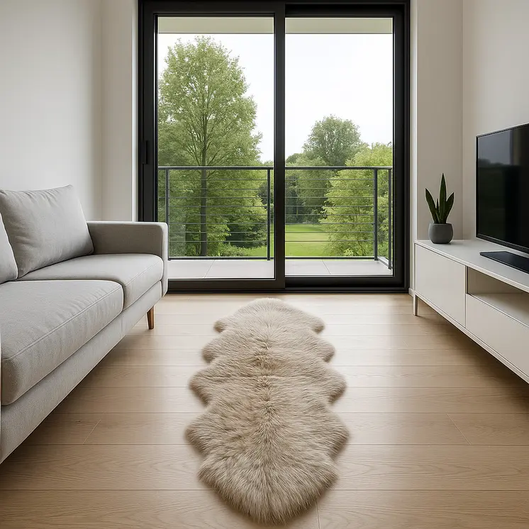 6' Taupe Genuine Sheepskin Animal Print Shag Area Rug