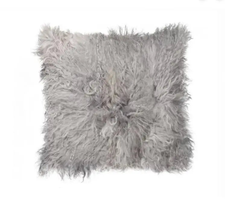 18" Gray Sheepskin Throw Pillow