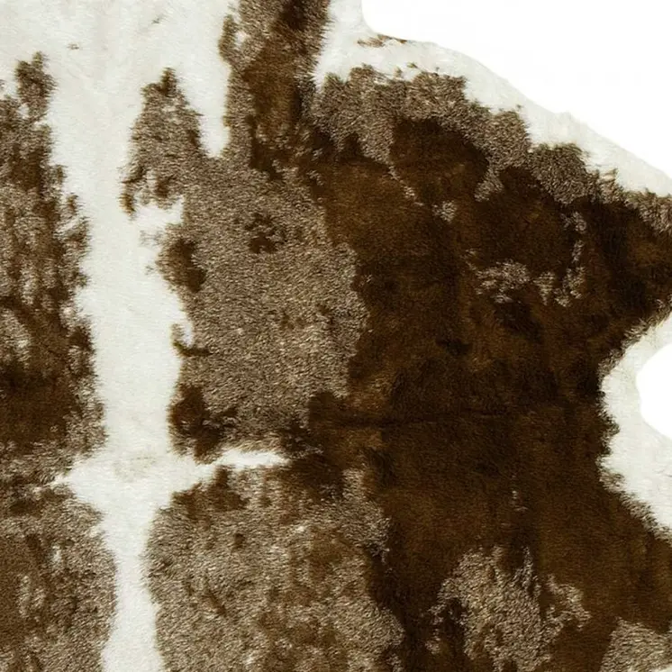 4' X 5' Brown And White Faux Fur Animal Print Washable Area Rug