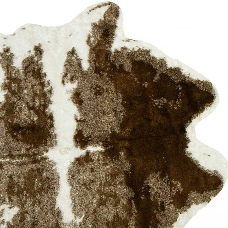 4' X 5' Brown And White Faux Fur Animal Print Washable Area Rug