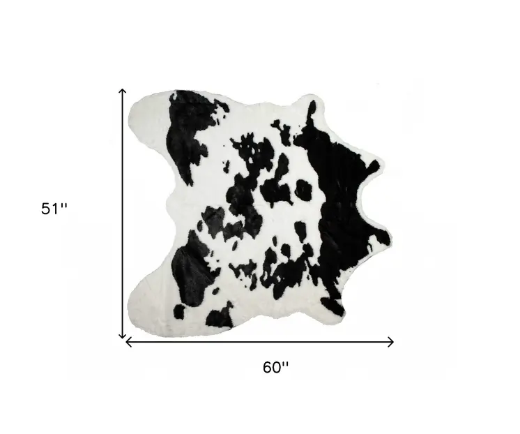 4' X 5' Black And White Faux Cowhide Animal Print Washable Area Rug
