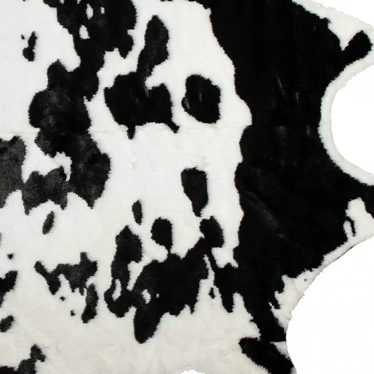 4' X 5' Black And White Faux Cowhide Animal Print Washable Area Rug