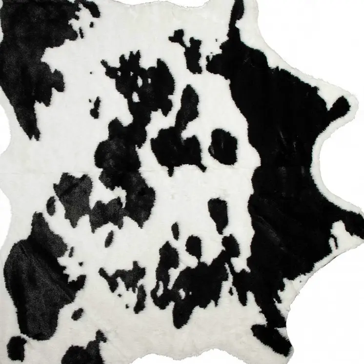 4' X 5' Black And White Faux Cowhide Animal Print Washable Area Rug