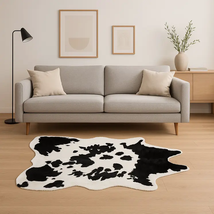 5' X 8' Black And White Cowhide Print Washable Area Rug