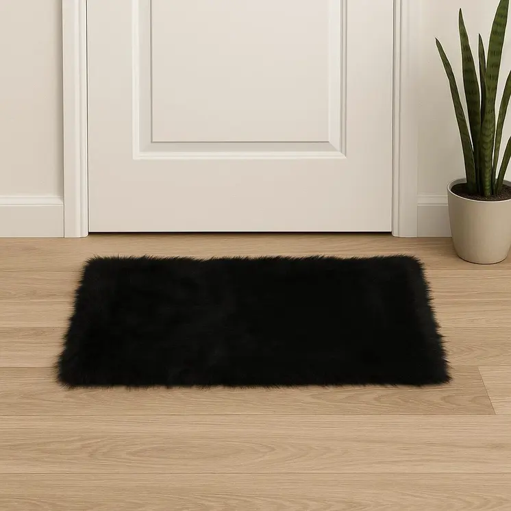 2' X 3' Black Faux Fur Animal Print Area Rug