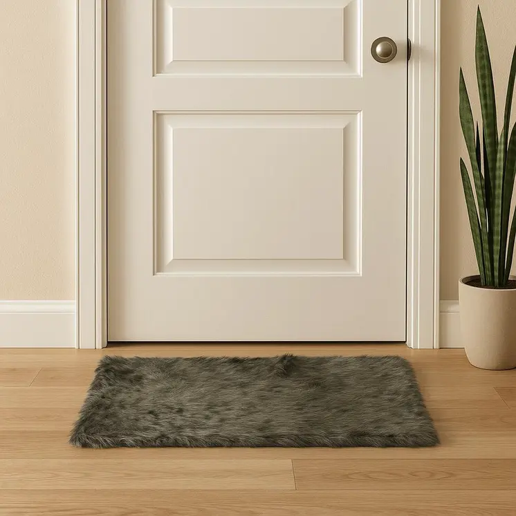 2' X 3' Grey Faux Fur Animal Print Area Rug